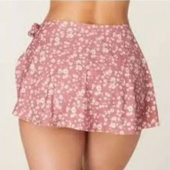 Andie Swim Sarong Bottom Side Tie Skirt Coverup Ditsy Floral Rose Pink Size S - Picture 3 of 6